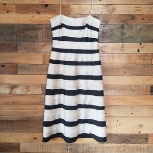 BCBG Black & White Striped Tiered, Strapless A-Line